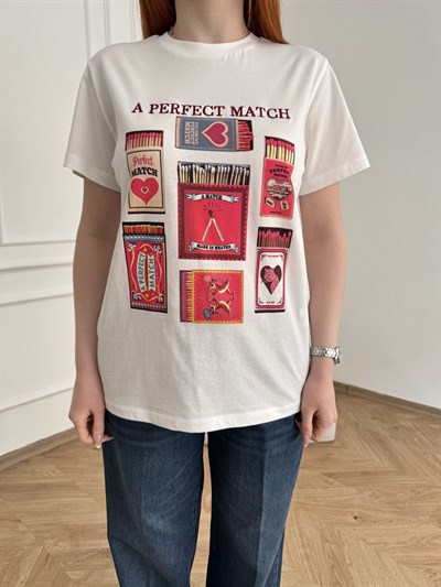Perfect Match Baskılı T-shirt Ekru