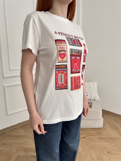 Perfect Match Baskılı T-shirt Ekru