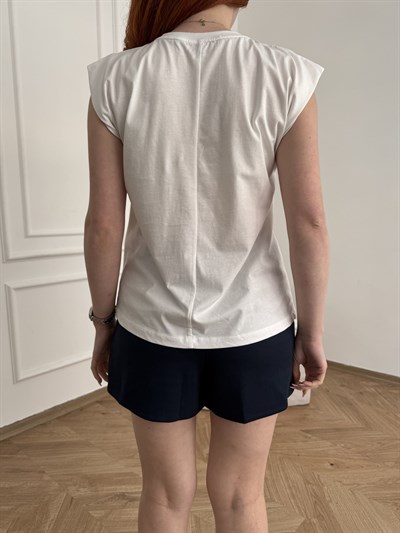 Perfect Match Nakışlı Kolsuz T-shirt Ekru