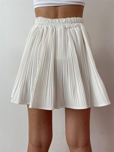 Pile Detaylı Etek Ekru