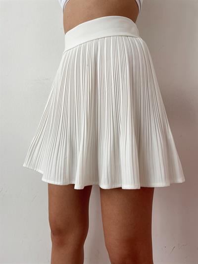 Pile Detaylı Etek Ekru