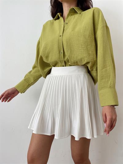 Pile Detaylı Etek Ekru