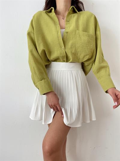 Pile Detaylı Etek Ekru