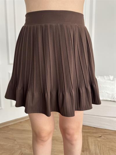 Pile Detaylı Etek Kahve