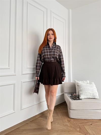 Pile Detaylı Etek Kahve