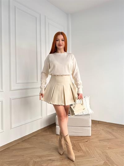 Pileli Etek Krem