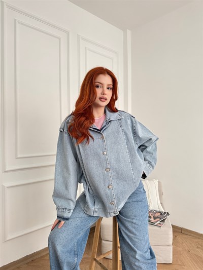 Pileli Oversize Jean Ceket Açık kar