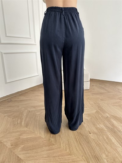 Pileli Tensel Pantolon Lacivert
