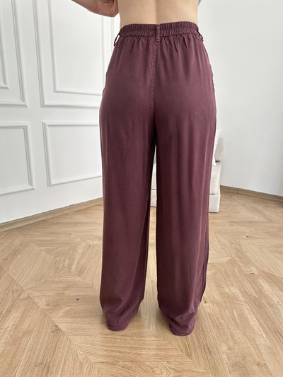 Pileli Tensel Pantolon Mürdüm
