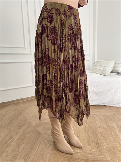 Piliseli Desenli Etek Yeşil-mürdüm