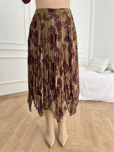 Piliseli Desenli Etek Yeşil-mürdüm