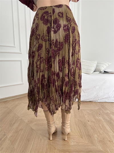 Piliseli Desenli Etek Yeşil-mürdüm