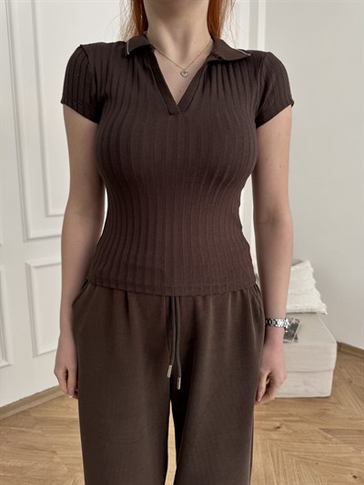 Polo Yaka Kısa Kol Triko Acı kahve