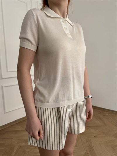 Polo Yaka Kısa Kol Triko Ekru