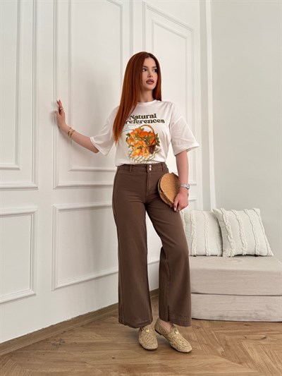 Portakal Baskılı T-shirt Ekru