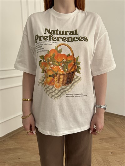 Portakal Baskılı T-shirt Ekru