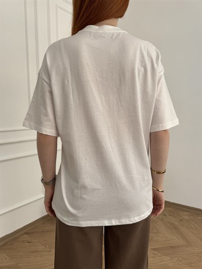 Portakal Baskılı T-shirt Ekru