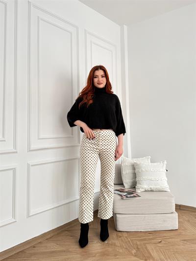Puantiye Desen Pantolon Krem