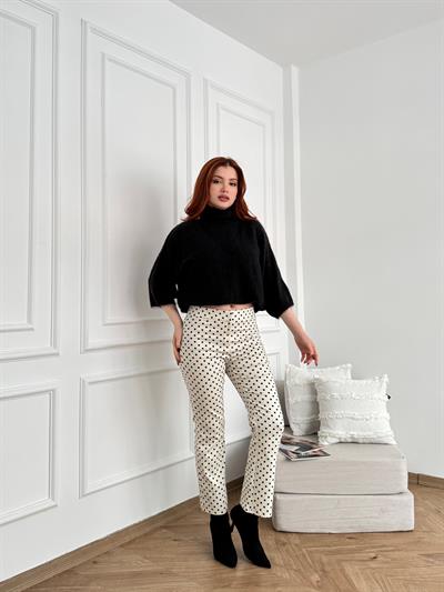 Puantiye Desen Pantolon Krem