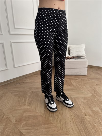 Puantiye Desen Pantolon Siyah