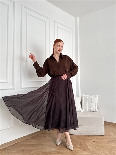 Puantiyeli Etek Kahve