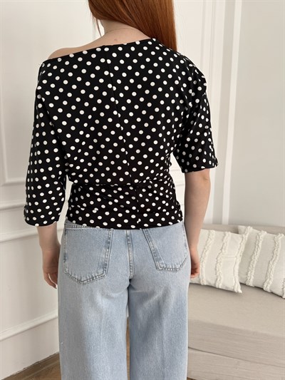 Puantiyeli Yarasa Kol Bluz Siyah