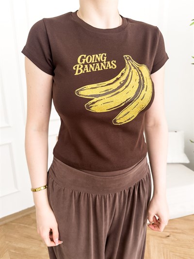 Pullu Muz Baskılı T-shirt Acı kahve