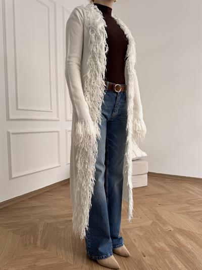 Püsküllü Uzun Hırka Ekru