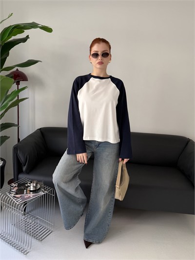 Reglan Kol Çift Renk Sweashırt Ekru-laci