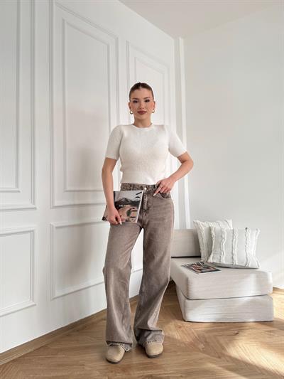 Renkli Denim Pantolon Kahve