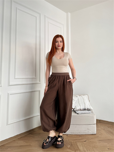 Ribana Belli Paça Lastikli Relax Pantolon Kahve