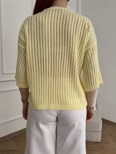 Saç Örgü Kısa Kol Triko Sarı