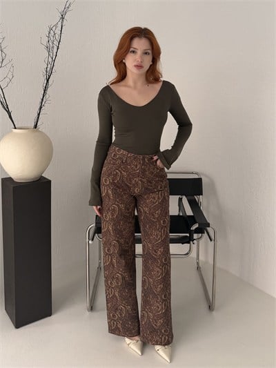 Şal Desen Wideleg Pantolon Şal desen
