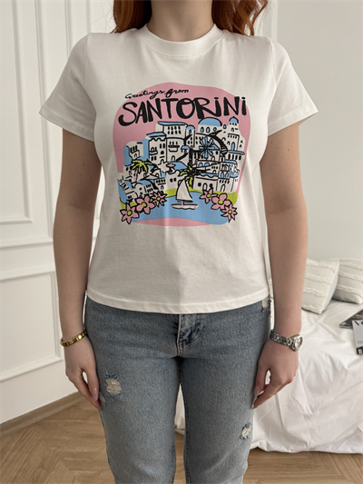Santorini Basic Fit T-shirt Ekru