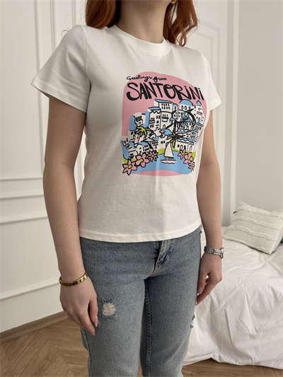 Santorini Basic Fit T-shirt Ekru