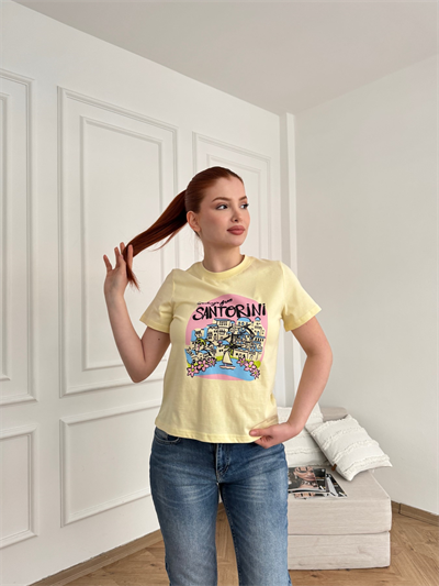 Santorini Basic Fit T-shirt Sarı