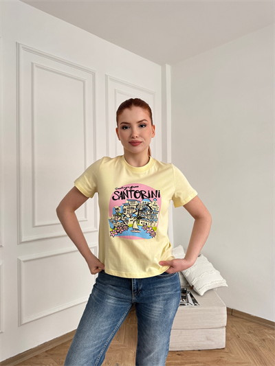 Santorini Basic Fit T-shirt Sarı
