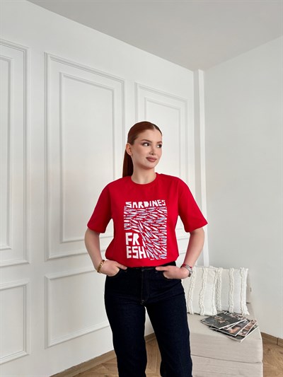 Sardines Fresh Baskılı Tişört Kırmızı