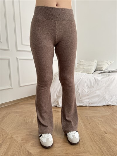 Şardonlu Bol Paça Pantolon Kahve melanj