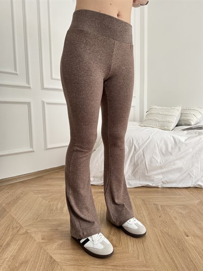 Şardonlu Bol Paça Pantolon Kahve melanj