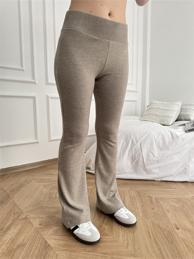 Şardonlu Bol Paça Pantolon Vizon melanj