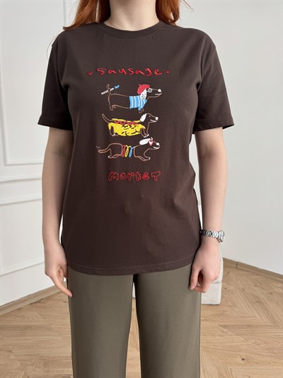 Sausage Market T-shirt Kahve