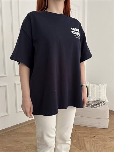 Seoul Trends Sırt ve Göğüs Baskılı T-shirt Lacivert