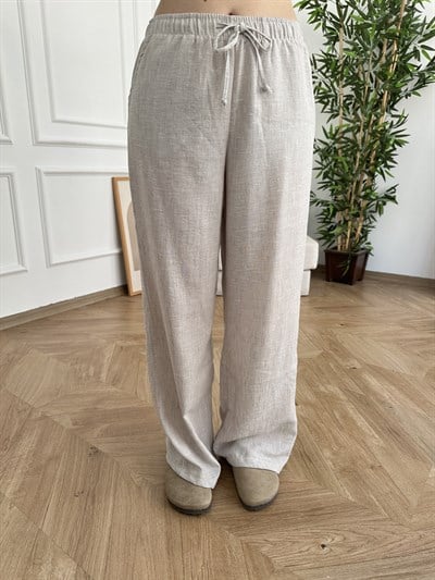 Sim Şeritli Beli Lastikli Pantolon Taş-gümüş