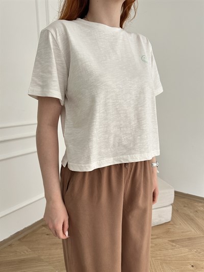Smile Baskılı T-shirt Ekru
