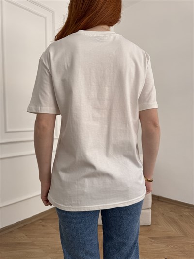 Sosis Köpek Baskılı T-shirt Ekru