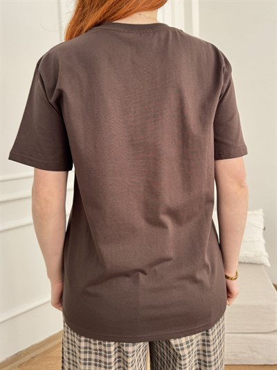 Sosis Köpek Baskılı T-shirt Kahve