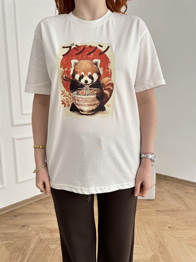 Spaghetti Panda Tişört Ekru