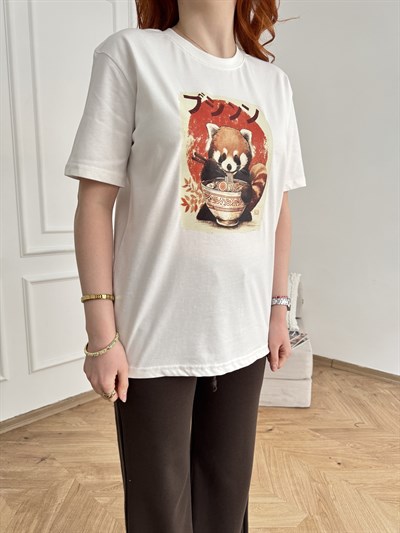 Spaghetti Panda Tişört Ekru