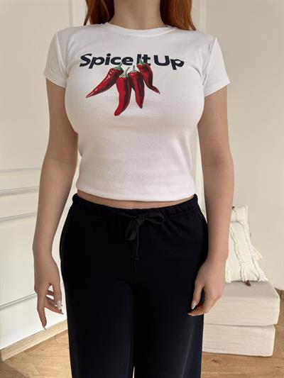 Spice It Up Baskılı Tişört Beyaz